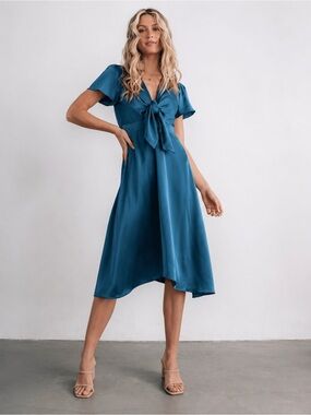 NWT Baltic Born Poppy Satin Midi Dress Persian Blue Large Wedding Guest